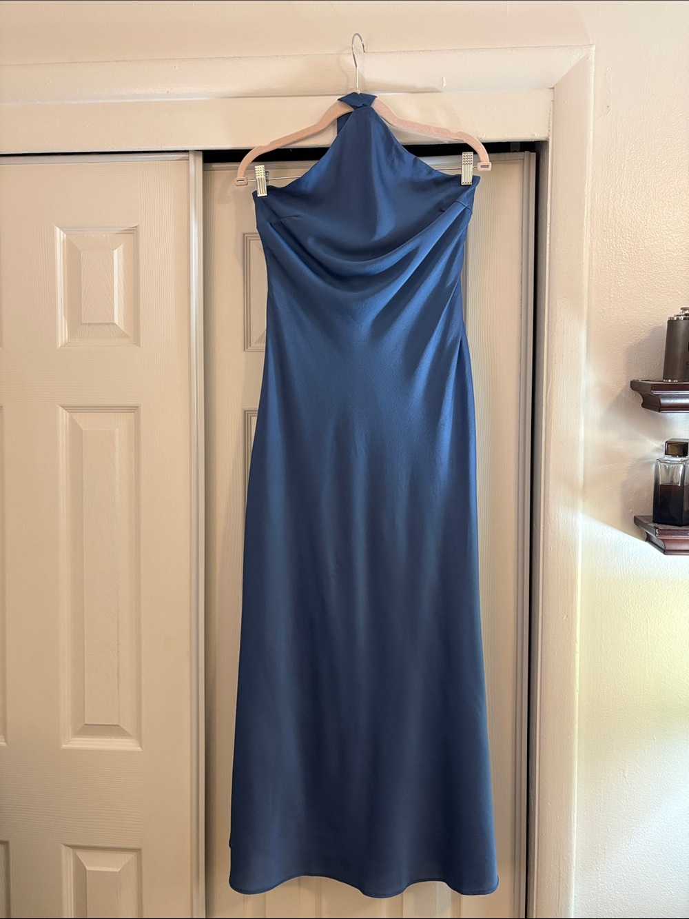 Halter Neck Satin Maxi Dress in Deep Blue